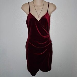 VNTG‎ Velvet Wrap Dress Burgundy Ruched Bodycon